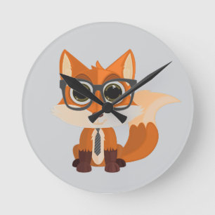 Relógio Redondo Desenho fofo de raposa nerd Kawaii Animal divertid