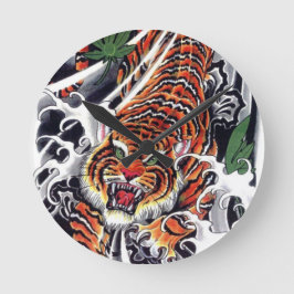 Relógio Redondo Desenho Japonês de Tigre e Álamo