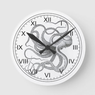 Relógio Redondo Desenho kraken vintage náutico