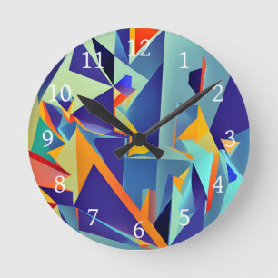 Relógio Redondo Design abstrato 290 Cubismo Azul Laranja