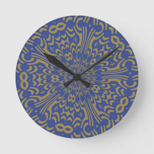 Relógio Redondo Design Abstrato Azul e Dourado