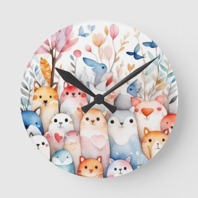 Relógio Redondo Design bonitinho de animais florais (Frente)