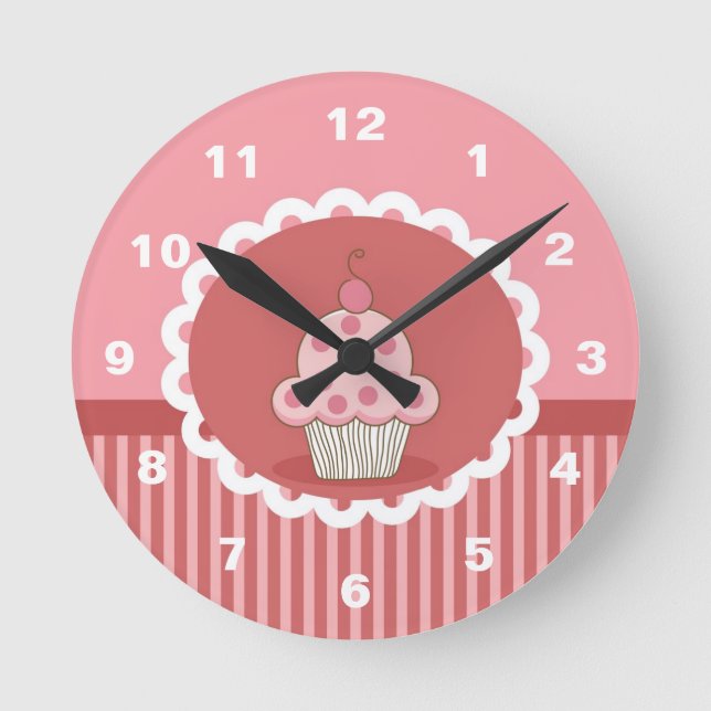 Relógio Redondo Design cor-de-rosa do cupcake (Frente)