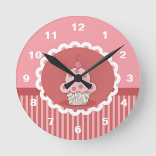 Relógio Redondo Design cor-de-rosa do cupcake