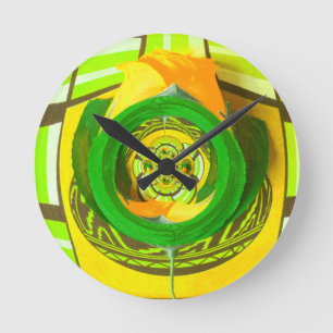 Relógio Redondo Design da arte gráfica de rosa amarelo