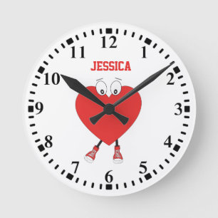 Relógio Redondo Design de Amor Vermelho Cute Personalizado em Form