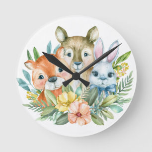 Relógio Redondo Design de animais bonitos de aquarelas