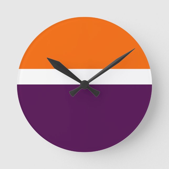 Relógio Redondo Design de Bloco de Cor Simples Púrpura Laranja Bra (Frente)