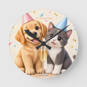 Relógio Redondo Design de Celebração de Ano Novo para Amantes de A
