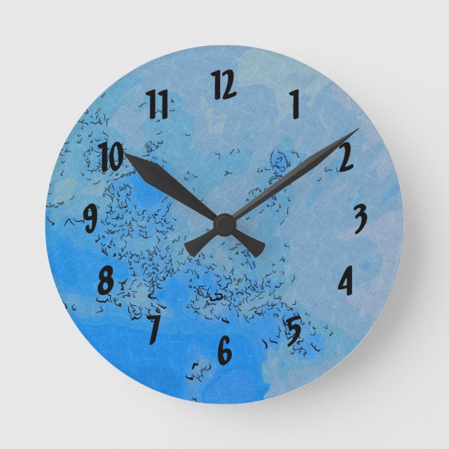 Relógio Redondo Design de Céus Azul Pastel (Frente)