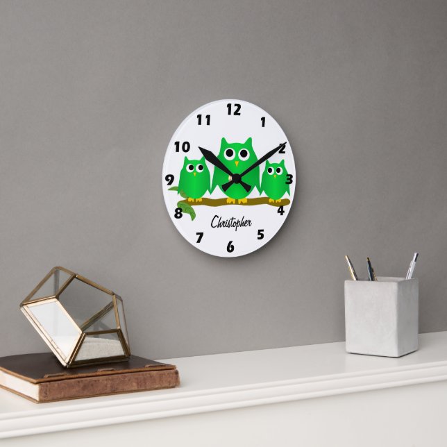 Relógio Redondo Design de Corujas Personalizadas (Escritório)