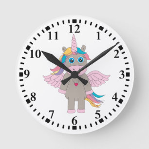 Relógio Redondo Design de Cute Rainbow Unicorn