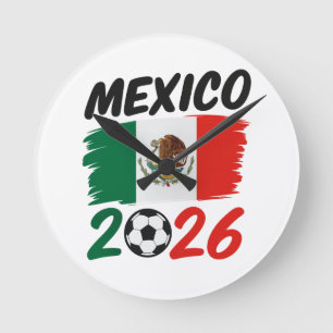 Relógio Redondo Design de Fã de Futebol México 2026 com Bola de Fu