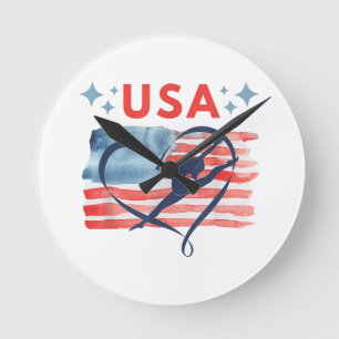 Relógio Redondo Design de ginástica Patriótica Americana