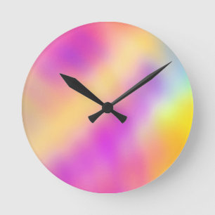 Relógio Redondo Design de Gradiente Colorido Iridescente de Pastel
