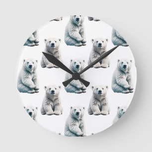 Relógio Redondo Design de padrão de animal urso polar
