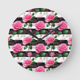 Relógio Redondo Design de Padrão de Rosa de Flor em Segundo Plano 