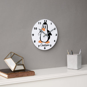 Relógio Redondo Design de Pinguim Personalizado