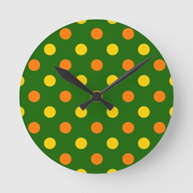 Relógio Redondo Design de Pontos Amarelos Laranja Verde  (Frente)