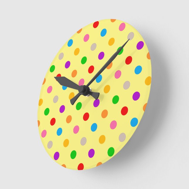 Relógio Redondo Design de Pontos Coloridos Arco-íris Amarelo (Ângulo)