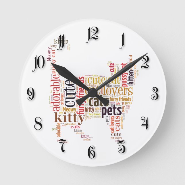 Relógio Redondo Design de texto de gatos (Frente)