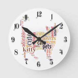 Relógio Redondo Design de texto do gato