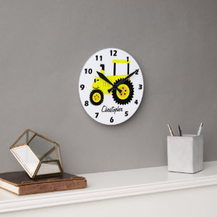 Relógio Redondo Design de Trator Amarelo Personalizado