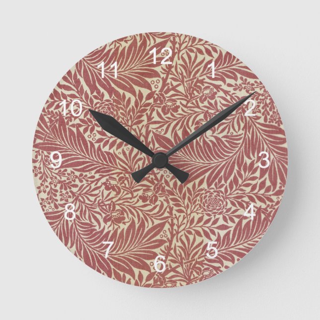 Relógio Redondo Design de Wallpaper Floral William Morris Red (Frente)