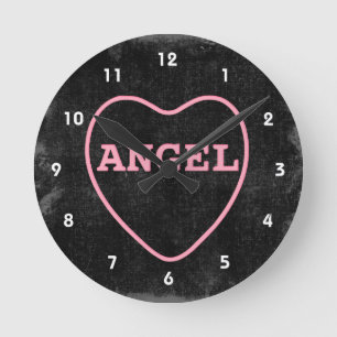 Relógio Redondo Design do Namorados do Coração Anjo Cor-de-Rosa