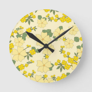 Relógio Redondo design floral amarelo-limão-verde-pastel