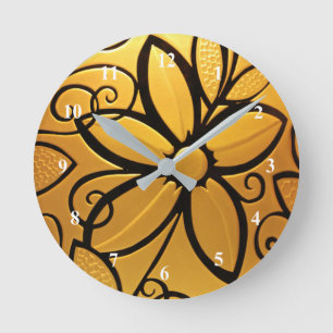 Relógio Redondo Design Floral Amarelo Ouro radiante