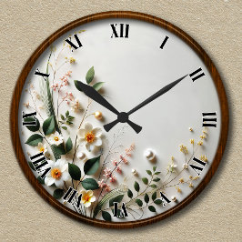 Relógio Redondo Design Floral Elegante Personalizável