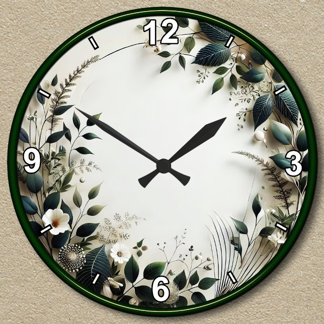 Relógio Redondo Design Floral Personalizável com Folhagens (Criador carregado)