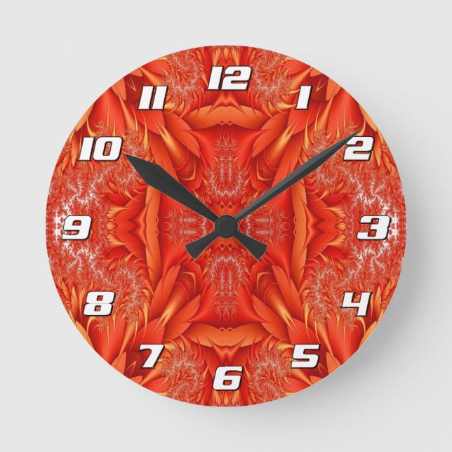 Relógio Redondo Design Fratural de Pena Delicada - vermelho com Nú (Frente)