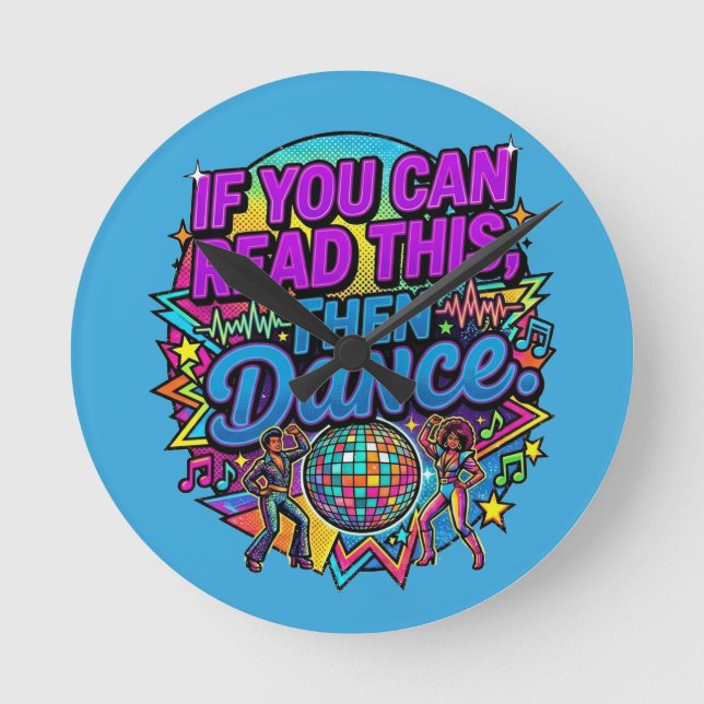 Relógio Redondo Design Gráfico de Festa de Dança com Bola de Disco (Frente)