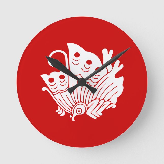 Relógio Redondo Design Kamon Japonês de Borboleta Asiática (Frente)
