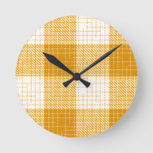 Relógio Redondo Design Xadrez Amarelo e Branco em Negrito
