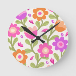 Relógio Redondo Designs Florais Elegantes - Lindo e Personalizável