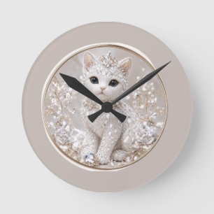 Relógio Redondo Deslumbrante Princesa Diamante Gato Luxo de Alta