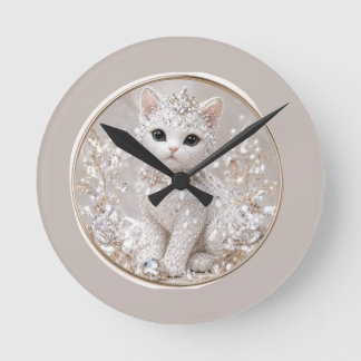 Relógio Redondo Deslumbrante Princesa Diamante Gato | Luxo de Alta