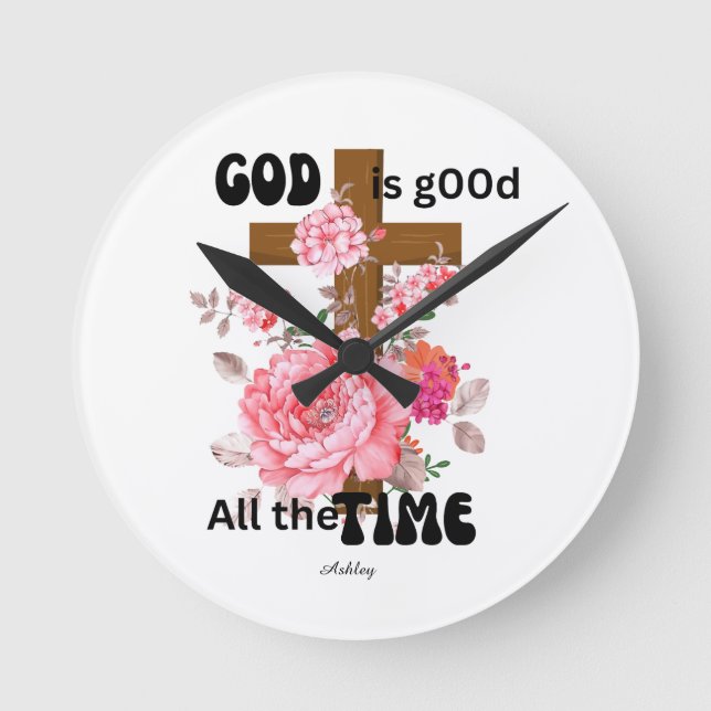 Relógio Redondo Deus é bom o tempo todo dizer cristão  (Frente)