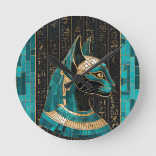 Relógio Redondo Deusa Gato Egípcia Bastet - Arte Mosaica