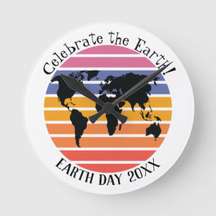Relógio Redondo Dia da Terra Mapa do Mundo - Silhueta do Pôr do S