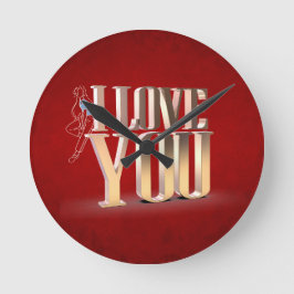 Relógio Redondo Dia de os namorados Vermelho 3D Eu Te Amo