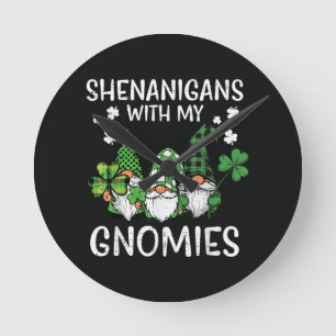 Relógio Redondo Dia de São Patrício Travessuras com Gnomies Gnome