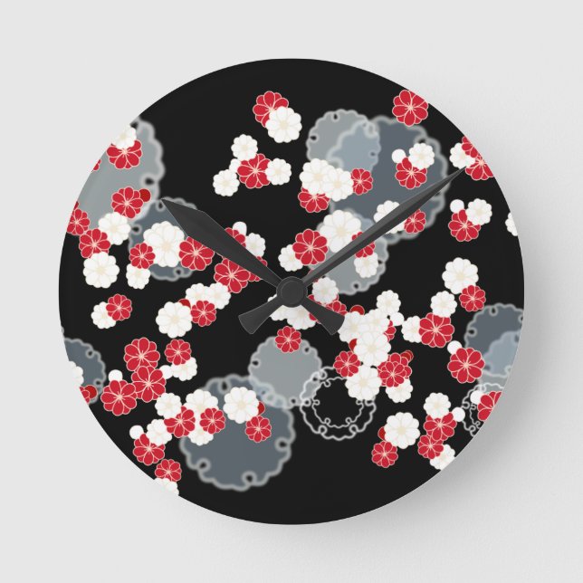 Relógio Redondo Dia do ano novo Anel de Neve de ameixa (Frente)