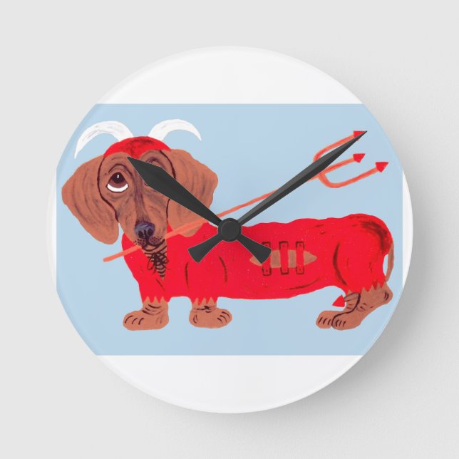 Relógio Redondo Diabo Dachshund (Frente)