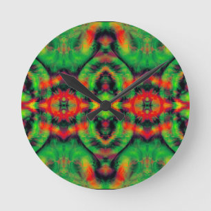 Relógio Redondo Digital Art Red Yellow Green Abstract Pattern