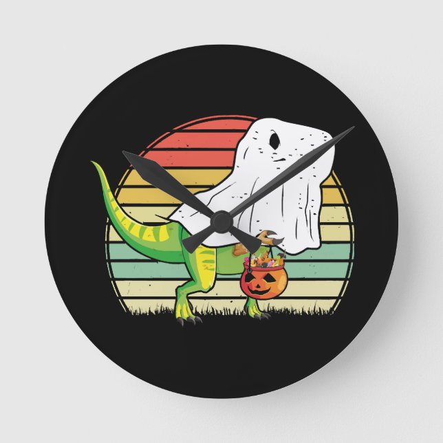 Relógio Redondo Dino Fantasma Engraçado Halloween (Frente)