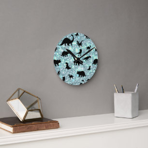 Relógio Redondo dinossauro sombra no espaço galáxico gradiente